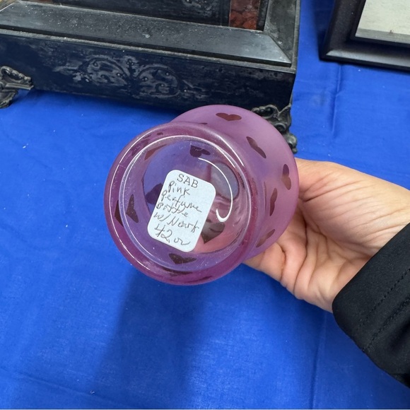 Royal Limited Crystal Glass Perfume Bottle Brushed Pink Burgundy Hearts Empty - Picture 6 of 8